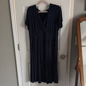 L.L. Bean Navy Polka Dot Wrap-Front Midi Dress